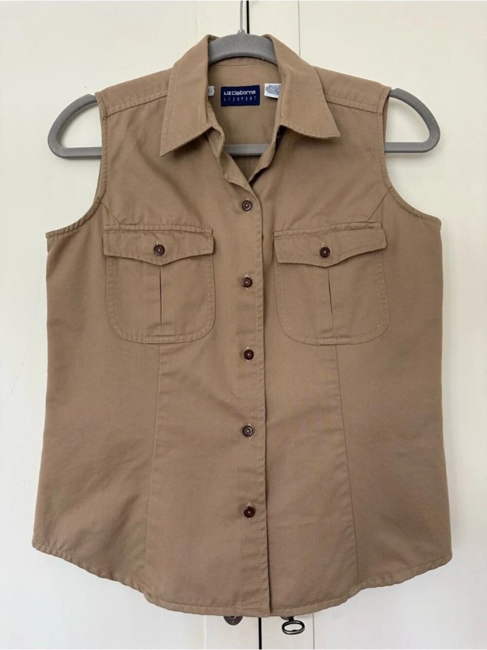 Vintage Liz Claiborne Liz Sport Sleeveless Khaki Shirt